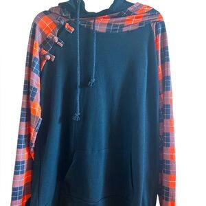 Rogue Women’s Retro Sz‎ 3XL Orange Black Plaid Sweatshirt Hoodie Kangaroo Pocket